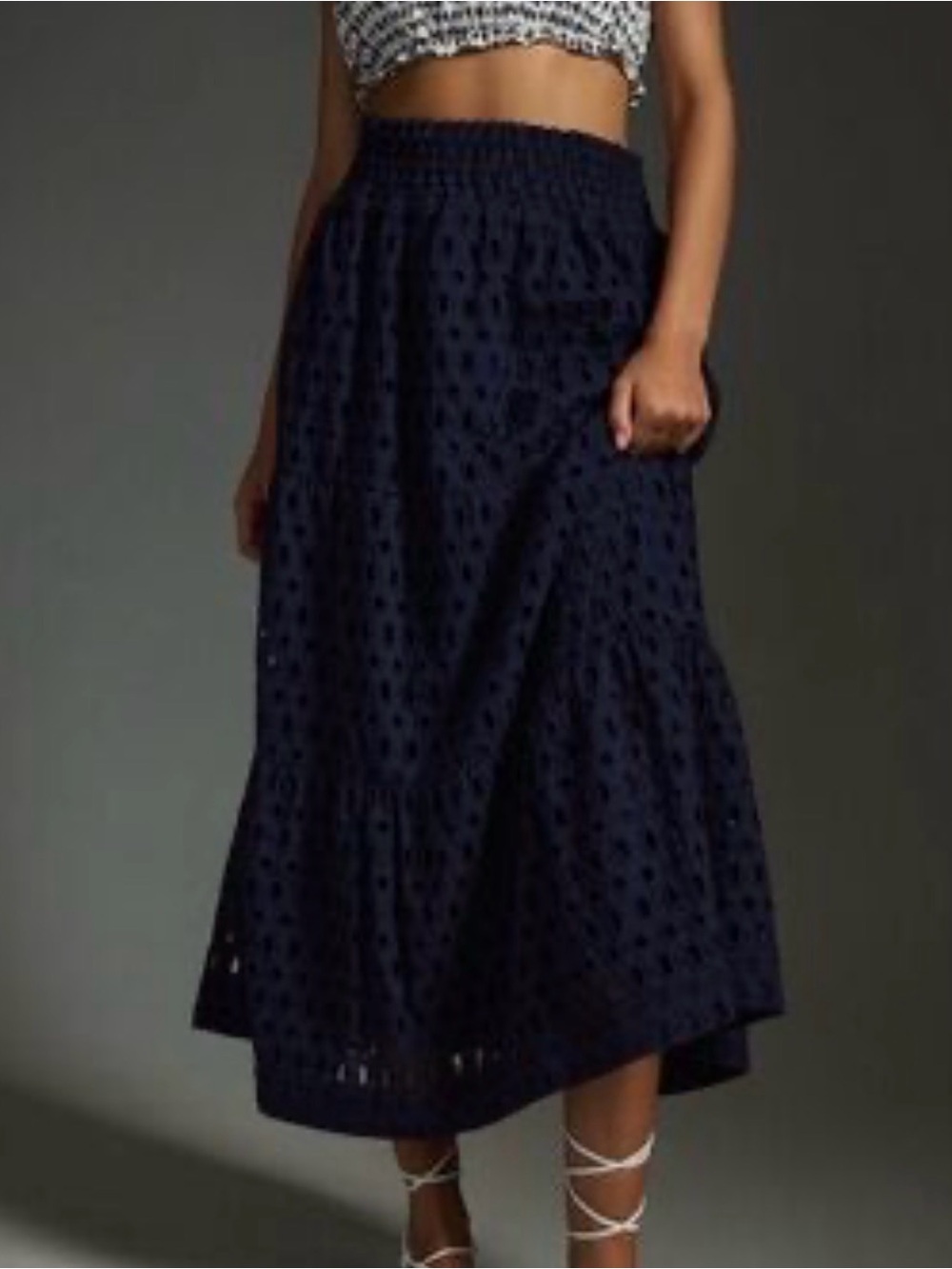 Anthropologie Somerset Eyelet Maxi Skirt Navy Blue Sz S